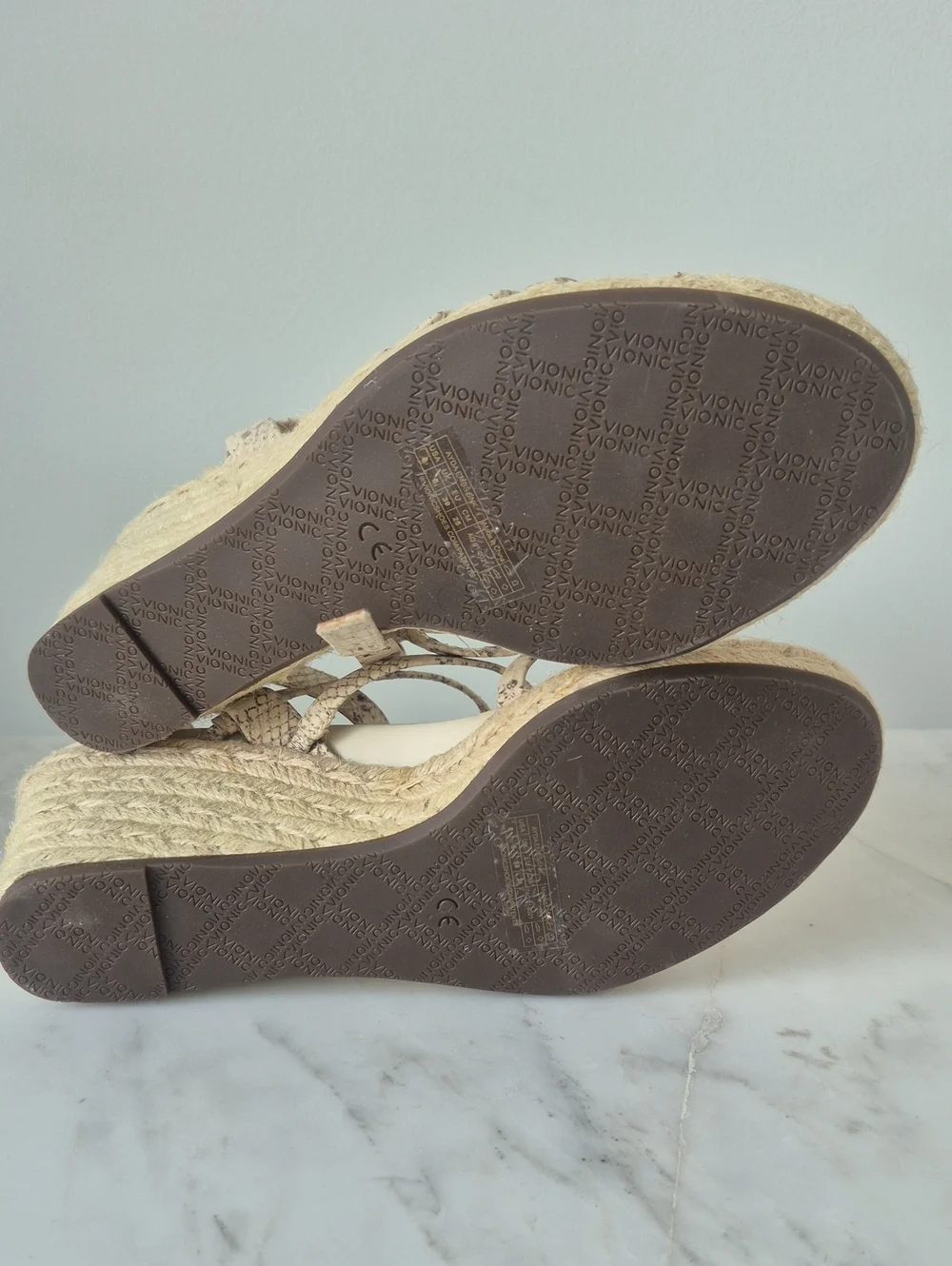 Vionic AYDA Beige Snake-Print Espadrille Wedge Sandals